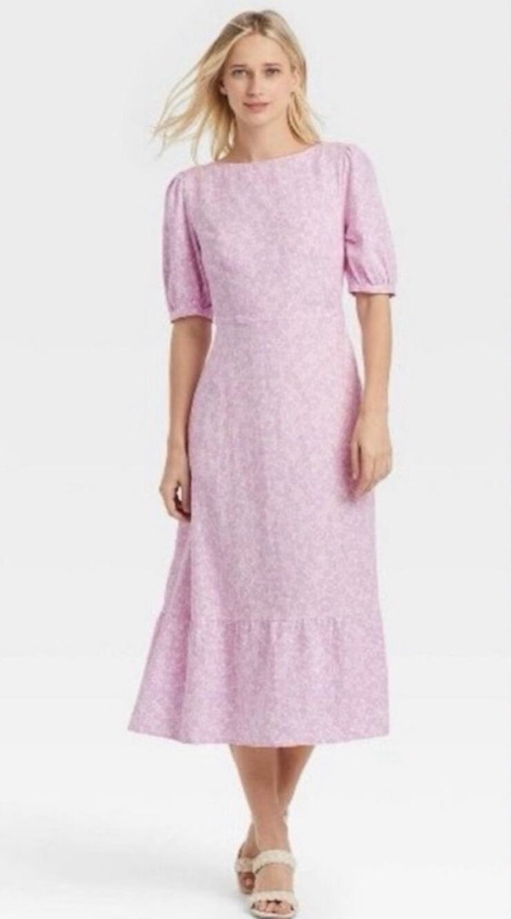 Who What Wear Lavender Pink Floral Midi Dress Size Cottagecore Size Medium